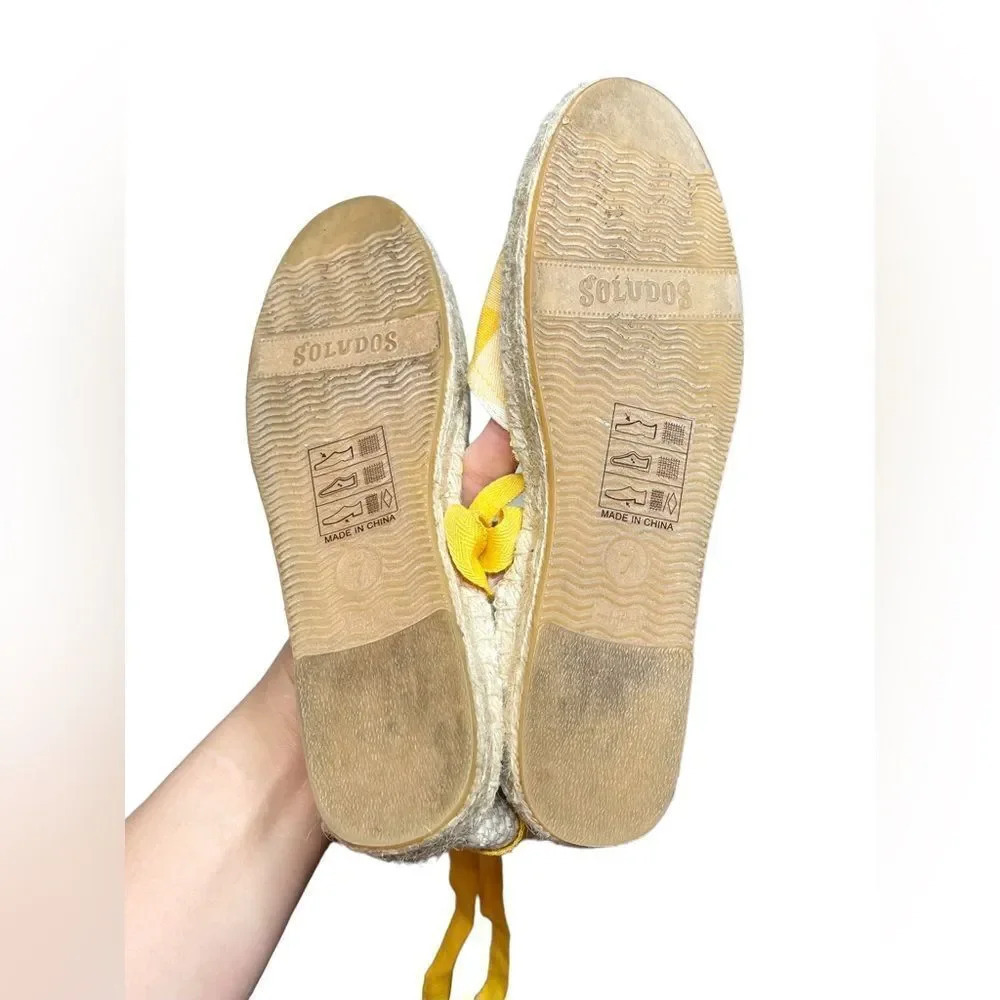 Soludos Lauren Espadrilles Size 7 Plaid Marigold Ankle Wrap Ties Jute EUC - Picture 9 of 11